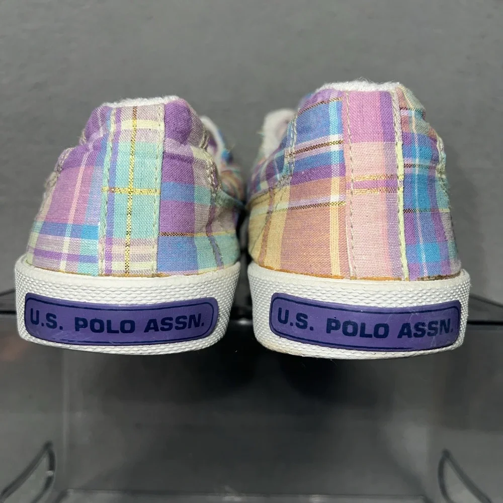 U.S. Polo Assn Sneakers Women's 9 Coral Plaid Fleece Lined Stitched Logo JTA2703